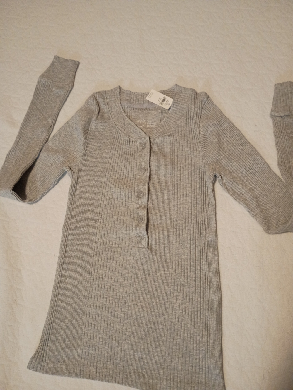 Heather Gray Ribbed V-Neck Button Henley Top